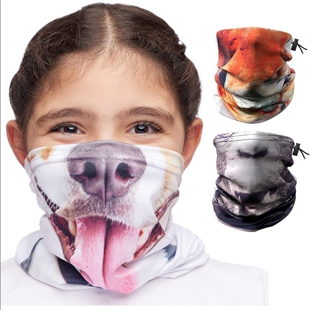 Brand New Set of 3 Kids Neck Gaiters Animal Masks Breathable Adjustable Covid
